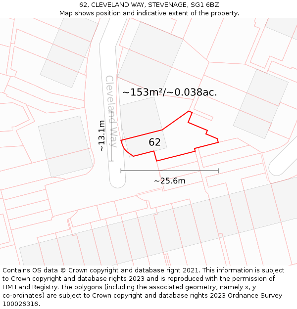 62, CLEVELAND WAY, STEVENAGE, SG1 6BZ: Plot and title map