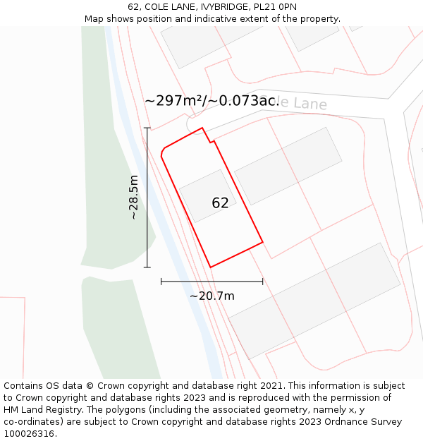 62, COLE LANE, IVYBRIDGE, PL21 0PN: Plot and title map