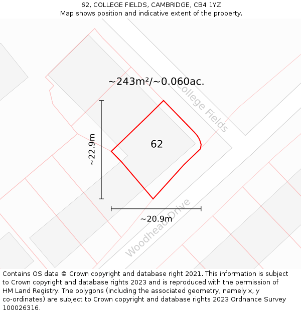 62, COLLEGE FIELDS, CAMBRIDGE, CB4 1YZ: Plot and title map