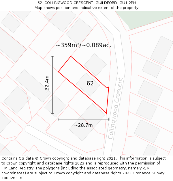 62, COLLINGWOOD CRESCENT, GUILDFORD, GU1 2PH: Plot and title map