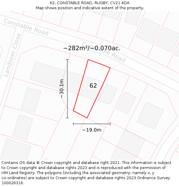 62, CONSTABLE ROAD, RUGBY, CV21 4DA: Plot and title map