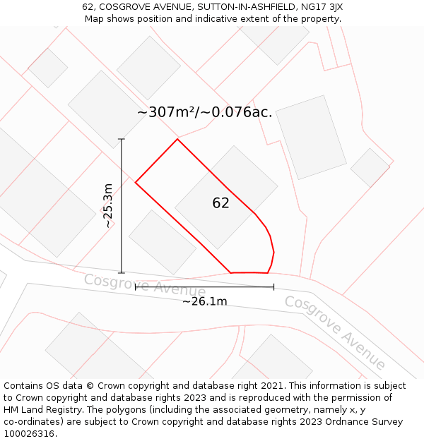 62, COSGROVE AVENUE, SUTTON-IN-ASHFIELD, NG17 3JX: Plot and title map