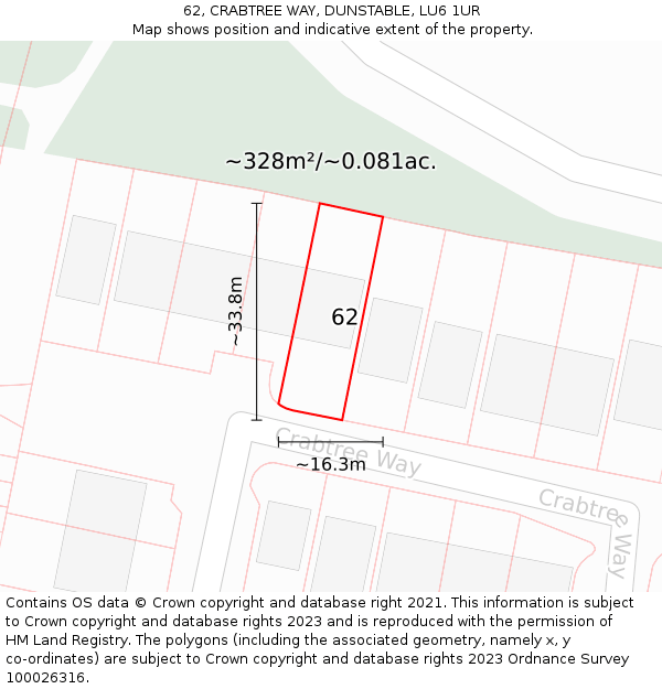 62, CRABTREE WAY, DUNSTABLE, LU6 1UR: Plot and title map