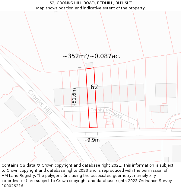 62, CRONKS HILL ROAD, REDHILL, RH1 6LZ: Plot and title map