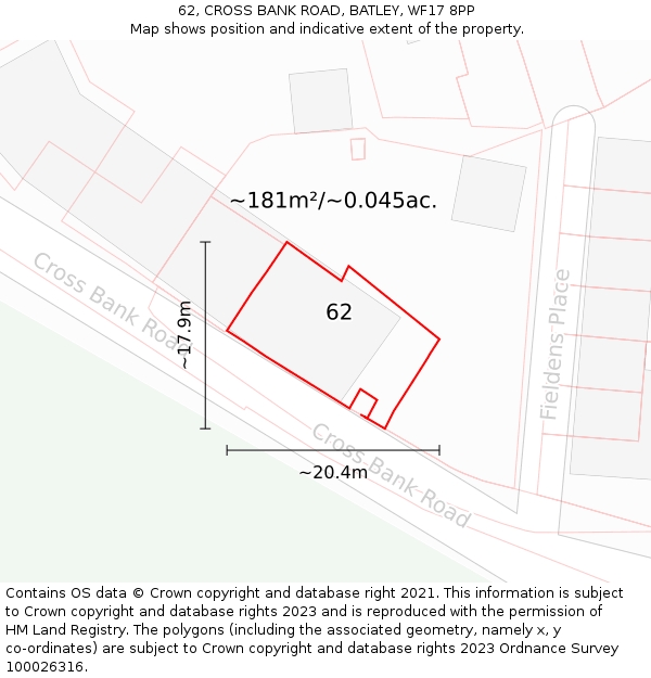 62, CROSS BANK ROAD, BATLEY, WF17 8PP: Plot and title map