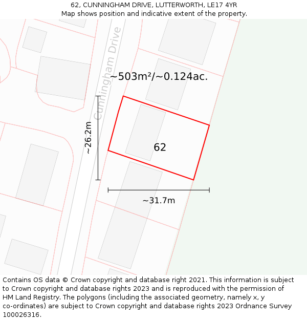 62, CUNNINGHAM DRIVE, LUTTERWORTH, LE17 4YR: Plot and title map