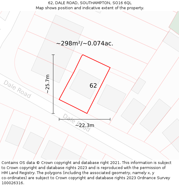 62, DALE ROAD, SOUTHAMPTON, SO16 6QL: Plot and title map