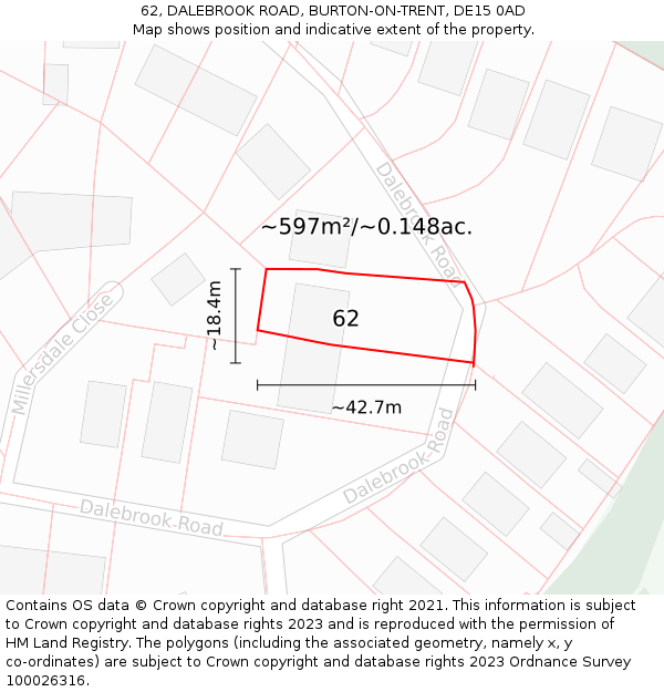 62, DALEBROOK ROAD, BURTON-ON-TRENT, DE15 0AD: Plot and title map