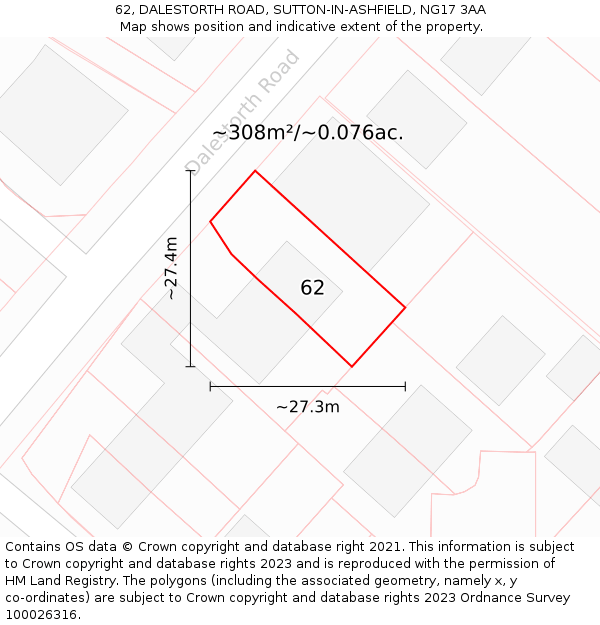 62, DALESTORTH ROAD, SUTTON-IN-ASHFIELD, NG17 3AA: Plot and title map