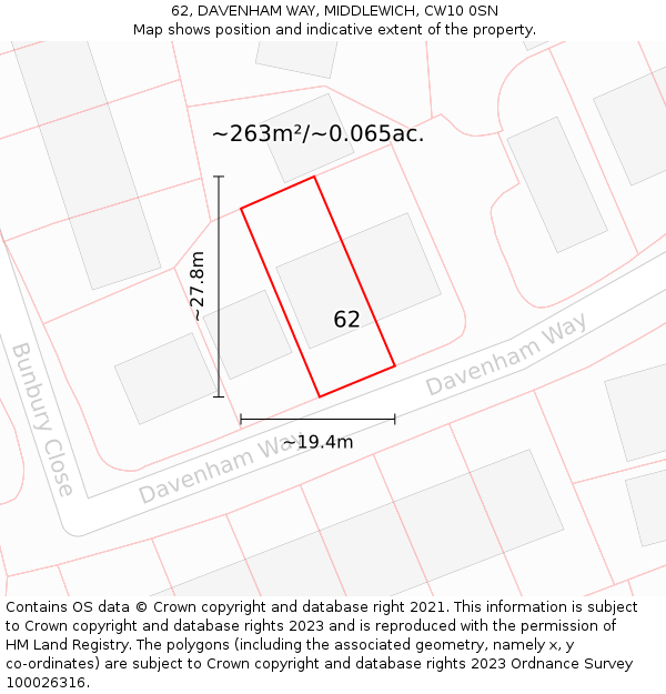 62, DAVENHAM WAY, MIDDLEWICH, CW10 0SN: Plot and title map