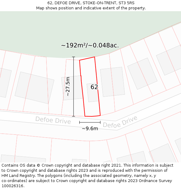 62, DEFOE DRIVE, STOKE-ON-TRENT, ST3 5RS: Plot and title map