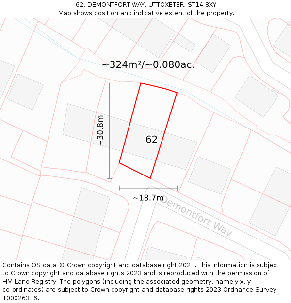 62, DEMONTFORT WAY, UTTOXETER, ST14 8XY: Plot and title map