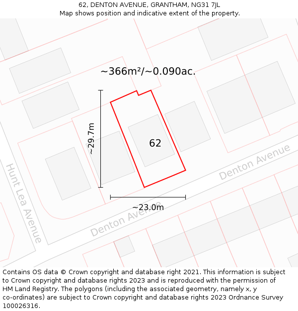 62, DENTON AVENUE, GRANTHAM, NG31 7JL: Plot and title map