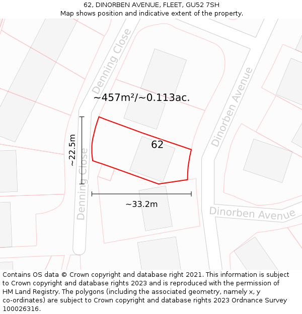 62, DINORBEN AVENUE, FLEET, GU52 7SH: Plot and title map