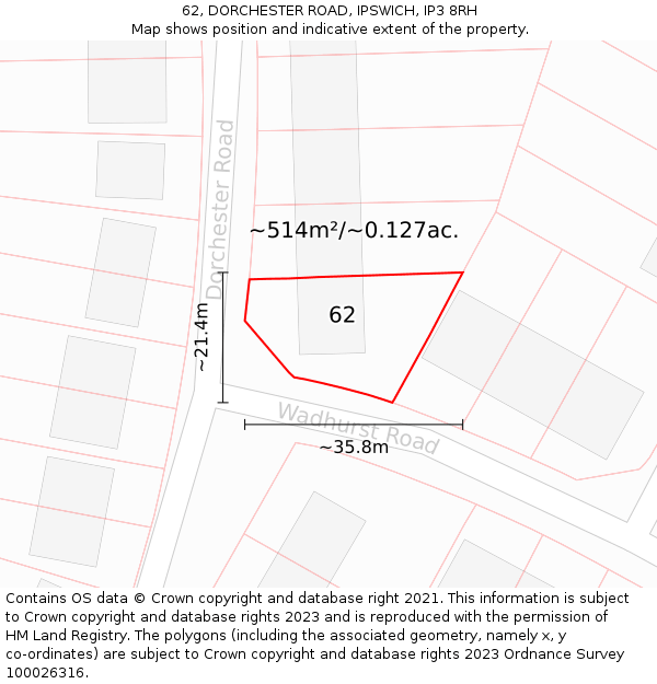 62, DORCHESTER ROAD, IPSWICH, IP3 8RH: Plot and title map