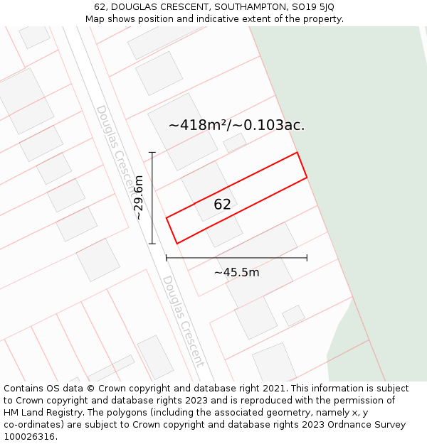 62, DOUGLAS CRESCENT, SOUTHAMPTON, SO19 5JQ: Plot and title map