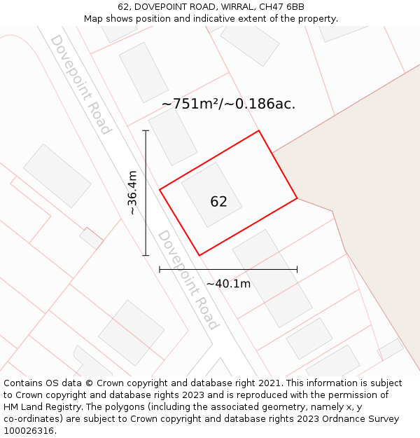 62, DOVEPOINT ROAD, WIRRAL, CH47 6BB: Plot and title map