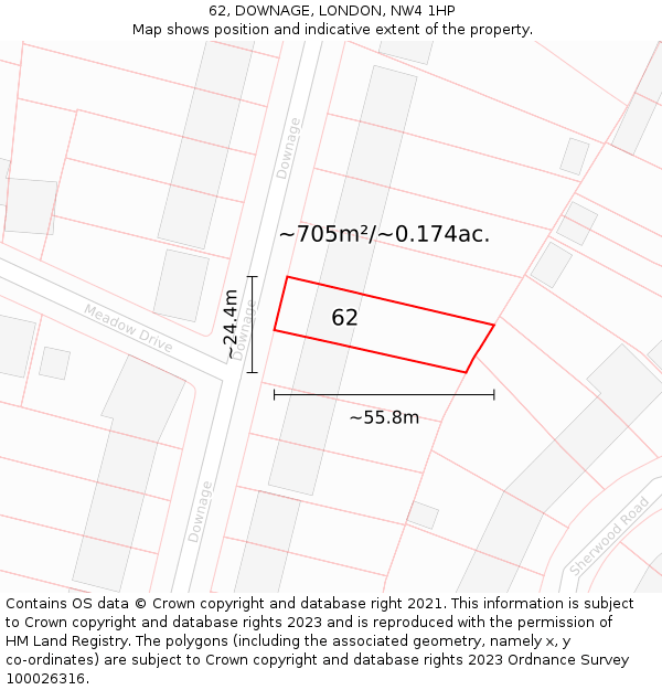 62, DOWNAGE, LONDON, NW4 1HP: Plot and title map