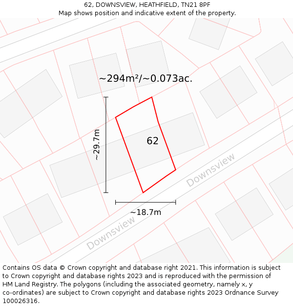 62, DOWNSVIEW, HEATHFIELD, TN21 8PF: Plot and title map