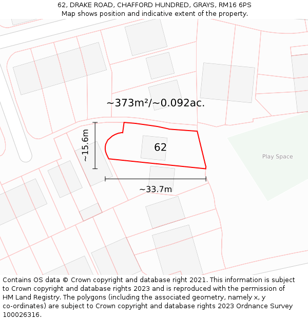 62, DRAKE ROAD, CHAFFORD HUNDRED, GRAYS, RM16 6PS: Plot and title map