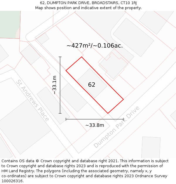 62, DUMPTON PARK DRIVE, BROADSTAIRS, CT10 1RJ: Plot and title map
