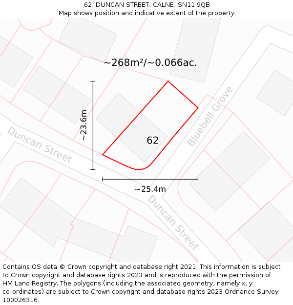 62, DUNCAN STREET, CALNE, SN11 9QB: Plot and title map