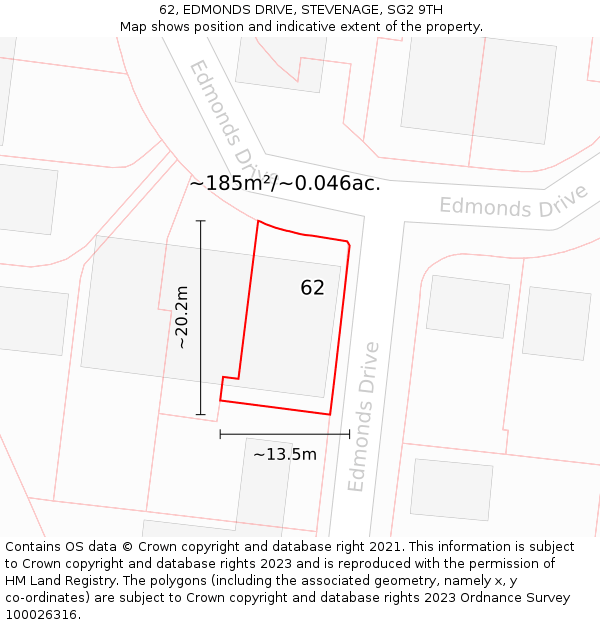 62, EDMONDS DRIVE, STEVENAGE, SG2 9TH: Plot and title map