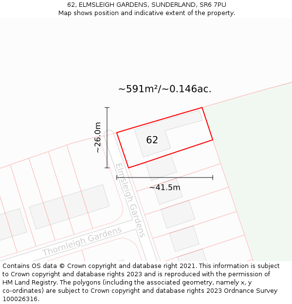 62, ELMSLEIGH GARDENS, SUNDERLAND, SR6 7PU: Plot and title map