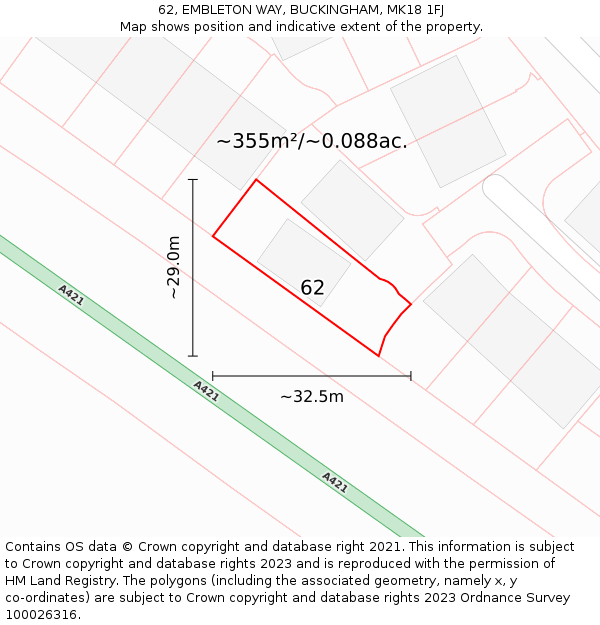 62, EMBLETON WAY, BUCKINGHAM, MK18 1FJ: Plot and title map