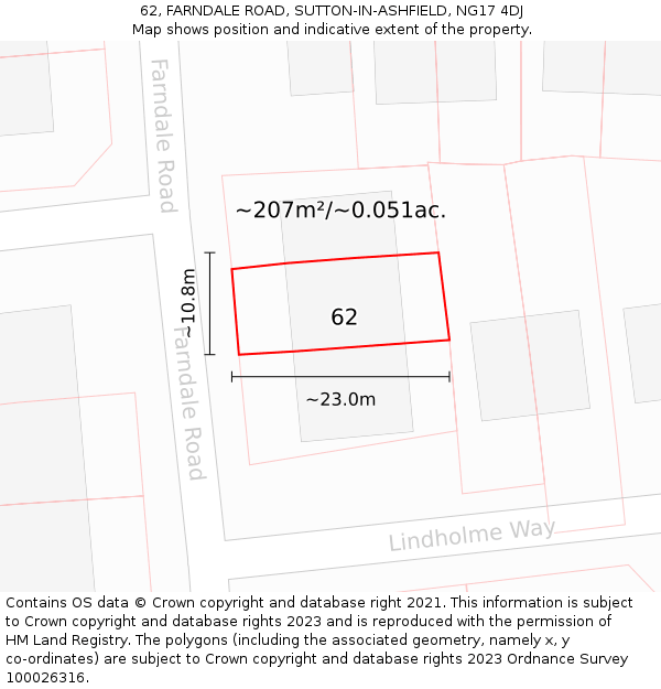 62, FARNDALE ROAD, SUTTON-IN-ASHFIELD, NG17 4DJ: Plot and title map