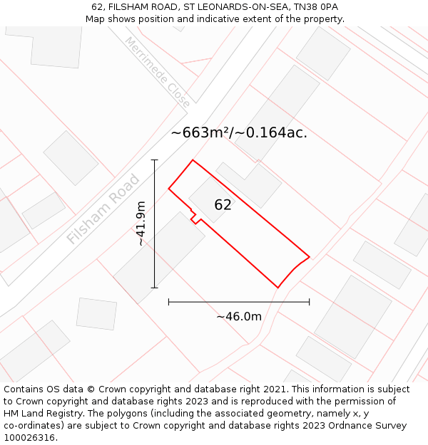 62, FILSHAM ROAD, ST LEONARDS-ON-SEA, TN38 0PA: Plot and title map