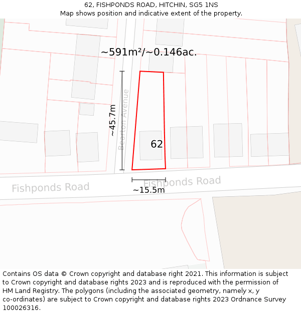 62, FISHPONDS ROAD, HITCHIN, SG5 1NS: Plot and title map