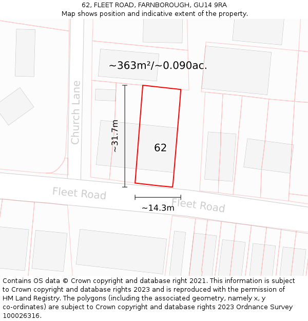 62, FLEET ROAD, FARNBOROUGH, GU14 9RA: Plot and title map