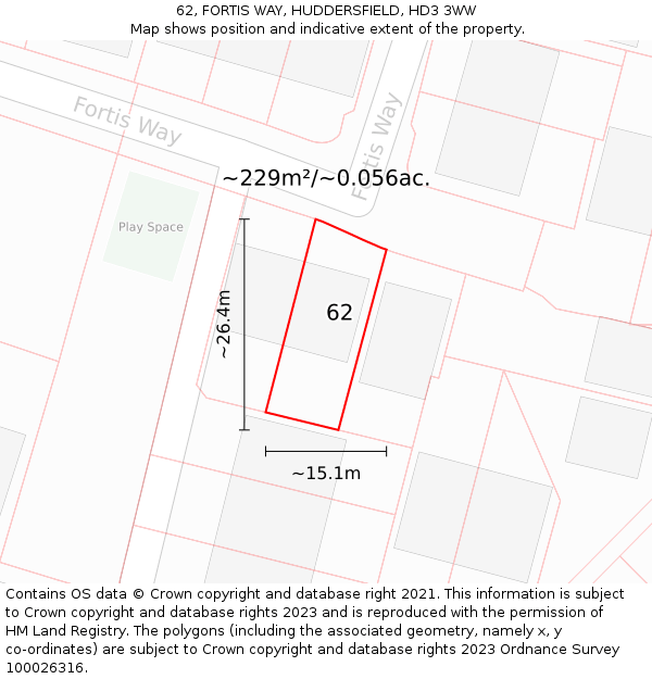 62, FORTIS WAY, HUDDERSFIELD, HD3 3WW: Plot and title map