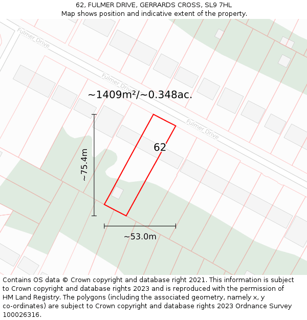 62, FULMER DRIVE, GERRARDS CROSS, SL9 7HL: Plot and title map