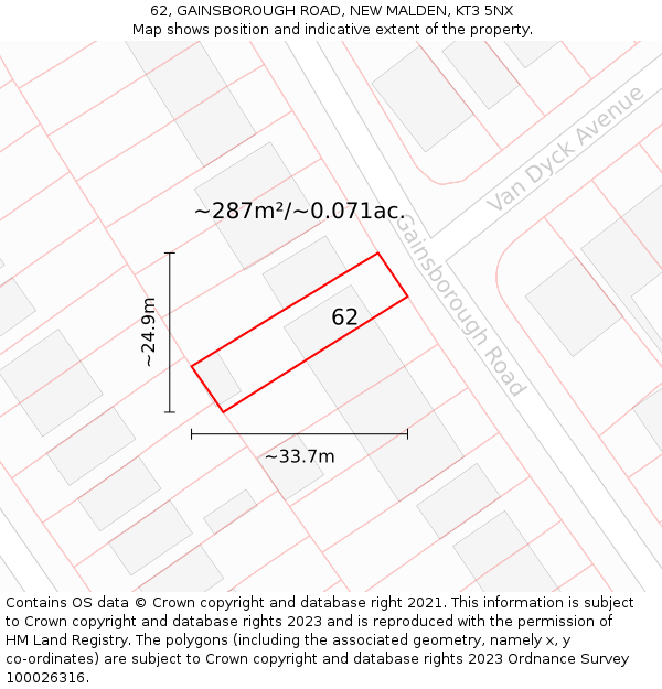 62, GAINSBOROUGH ROAD, NEW MALDEN, KT3 5NX: Plot and title map