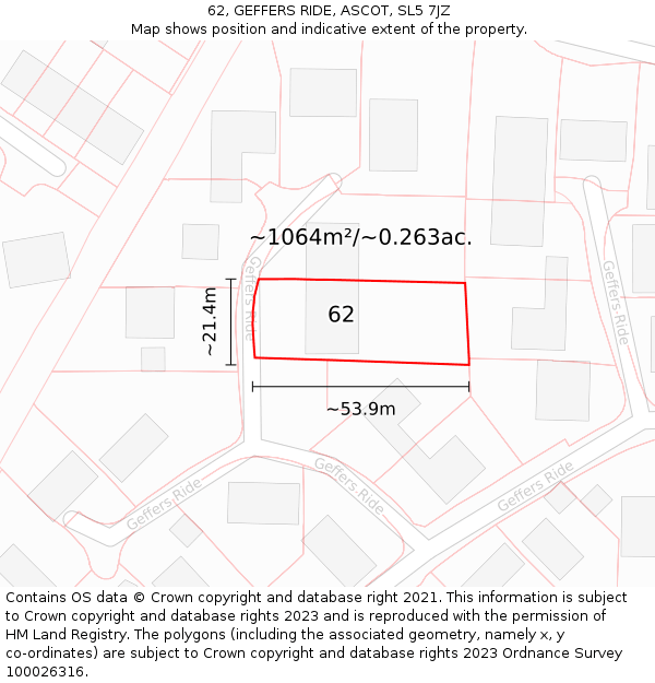 62, GEFFERS RIDE, ASCOT, SL5 7JZ: Plot and title map
