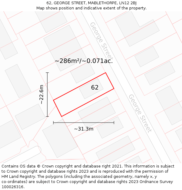 62, GEORGE STREET, MABLETHORPE, LN12 2BJ: Plot and title map