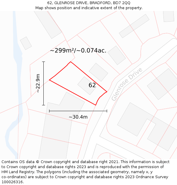 62, GLENROSE DRIVE, BRADFORD, BD7 2QQ: Plot and title map