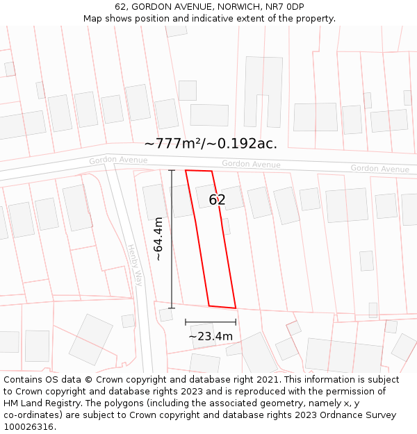 62, GORDON AVENUE, NORWICH, NR7 0DP: Plot and title map