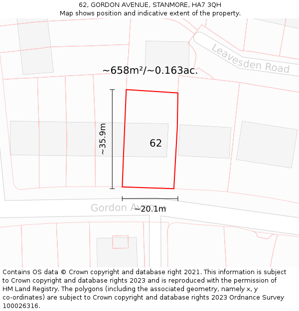 62, GORDON AVENUE, STANMORE, HA7 3QH: Plot and title map