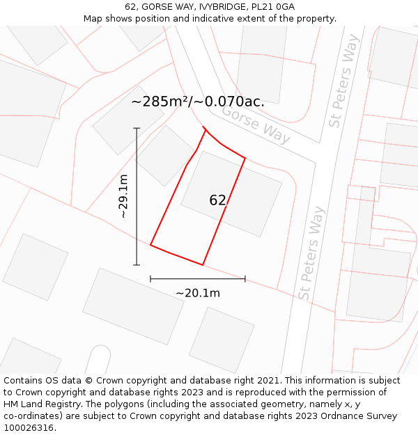 62, GORSE WAY, IVYBRIDGE, PL21 0GA: Plot and title map