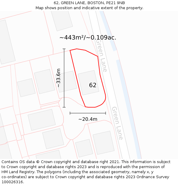 62, GREEN LANE, BOSTON, PE21 9NB: Plot and title map