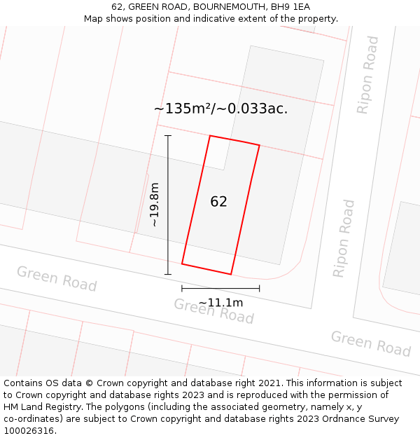 62, GREEN ROAD, BOURNEMOUTH, BH9 1EA: Plot and title map