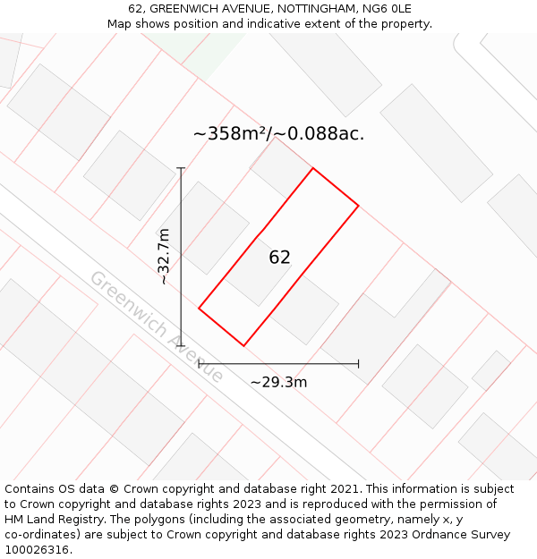 62, GREENWICH AVENUE, NOTTINGHAM, NG6 0LE: Plot and title map