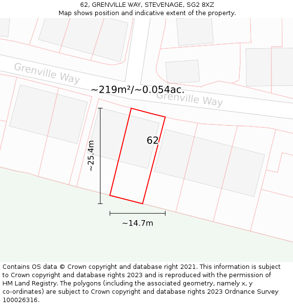 62, GRENVILLE WAY, STEVENAGE, SG2 8XZ: Plot and title map