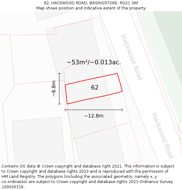 62, HACKWOOD ROAD, BASINGSTOKE, RG21 3AF: Plot and title map