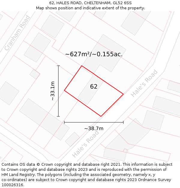 62, HALES ROAD, CHELTENHAM, GL52 6SS: Plot and title map