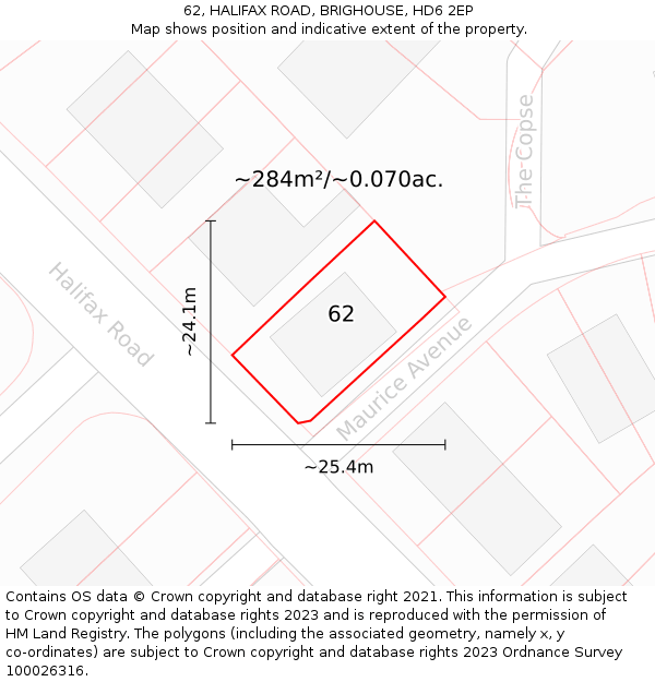 62, HALIFAX ROAD, BRIGHOUSE, HD6 2EP: Plot and title map