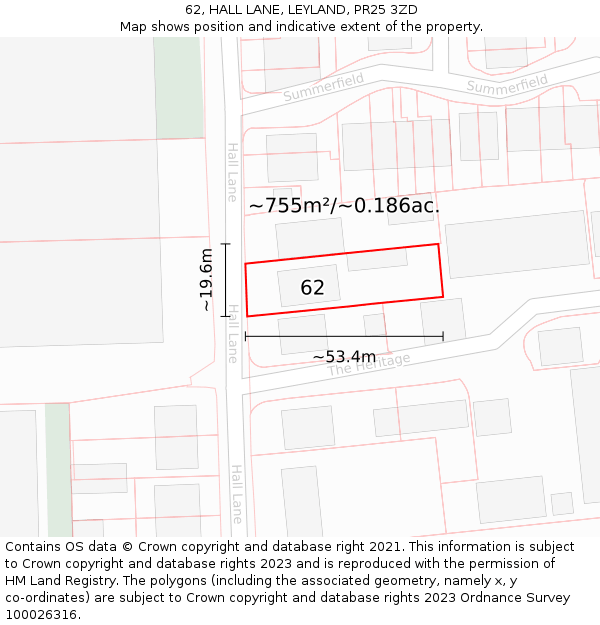 62, HALL LANE, LEYLAND, PR25 3ZD: Plot and title map